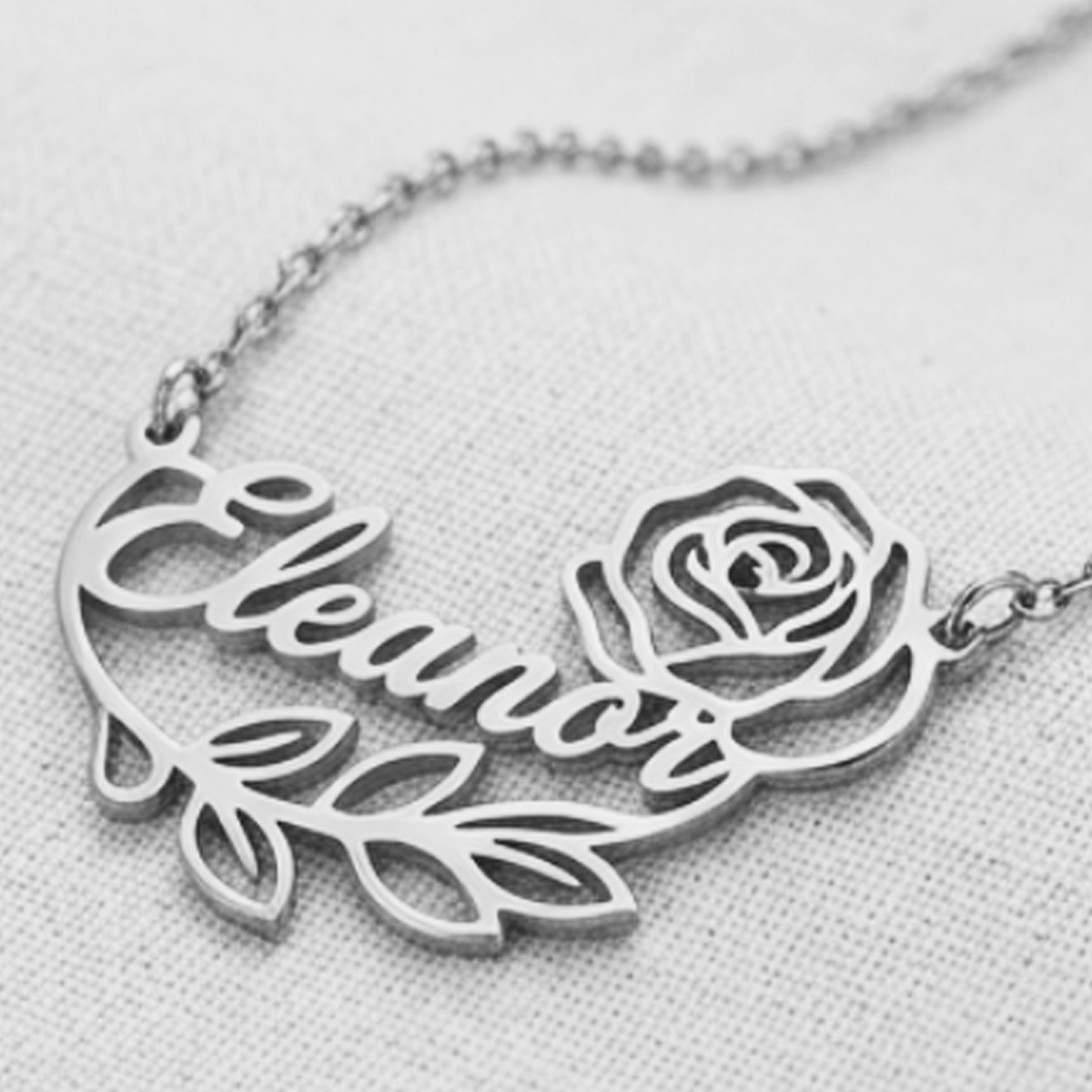 Custom Rose Branch Name Necklace — 18K Gold-Plated Gift